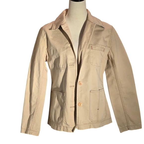 Eddie Bauer Women's M Beige Tan 100% Baumwolle (Cotton) Field Jacket Button Up - Picture 1 of 16